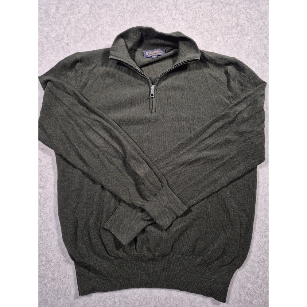 Brooks Brothers Sweater 1/4 Zip Men's L Brookstech Merino Wool Green Preppy - Picture 2 of 6